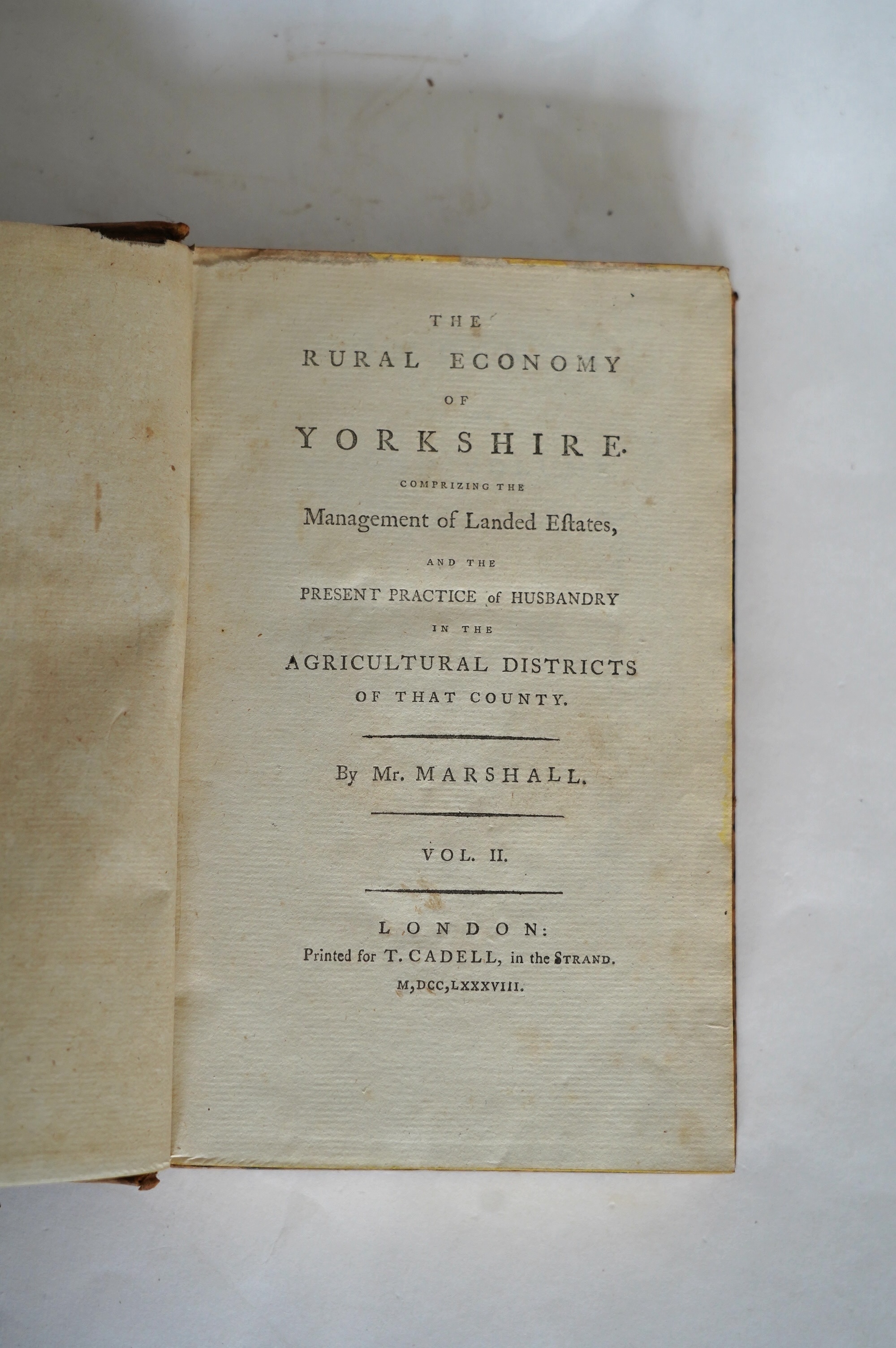 Marshall, William - The Rural Economy of Yorkshire ... 2 vols. 2 folded maps; contemp. tree calf. 1788; Holland, Henry - General View of the Agriculture of Cheshire ... a coloured folded map and 7 other plates (2 folded